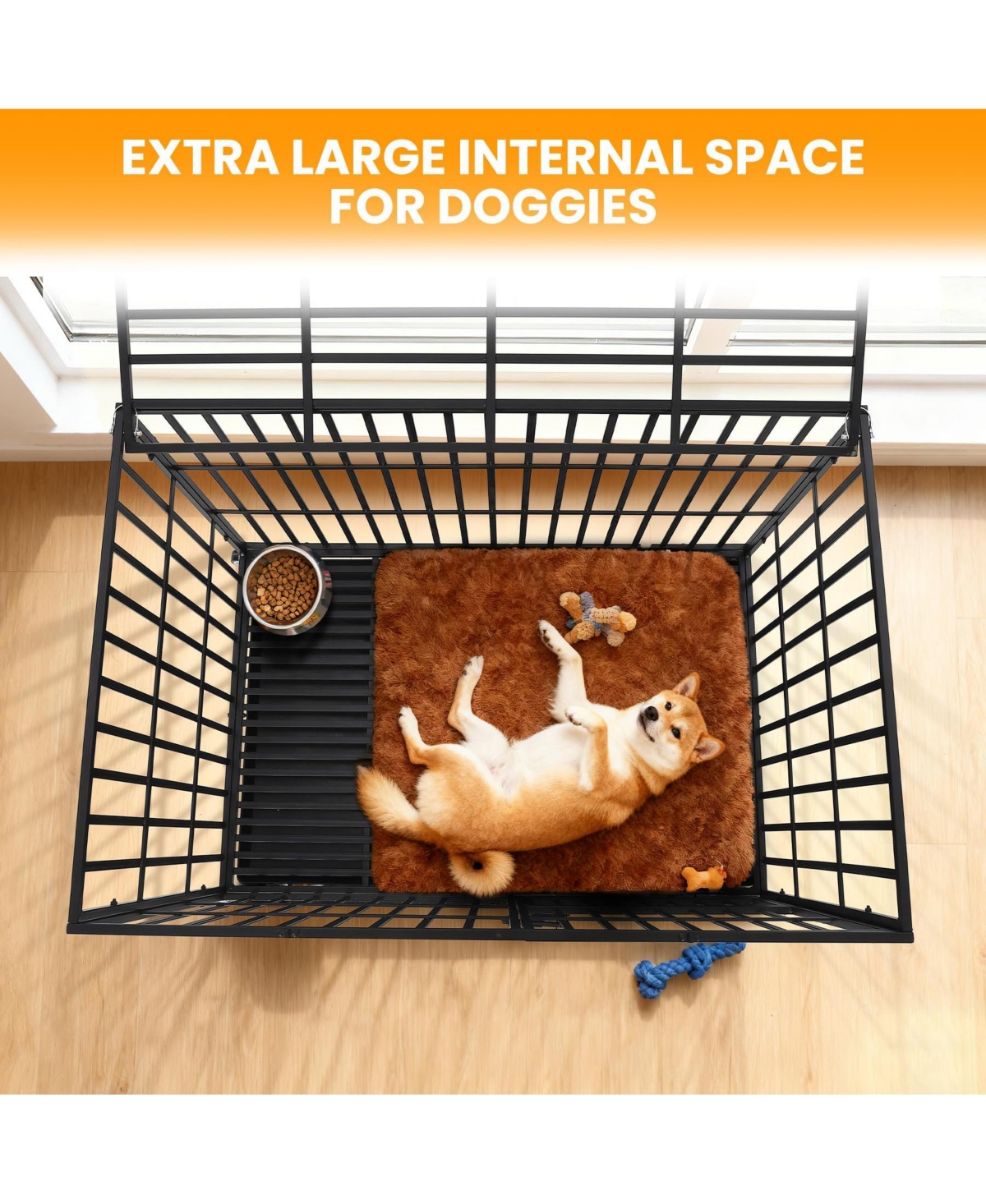 Large Heavy Duty Dog Crate, Large Metal Wire Kennel with Double Doors for Medium Large Dogs, Foldable with Removable Tray