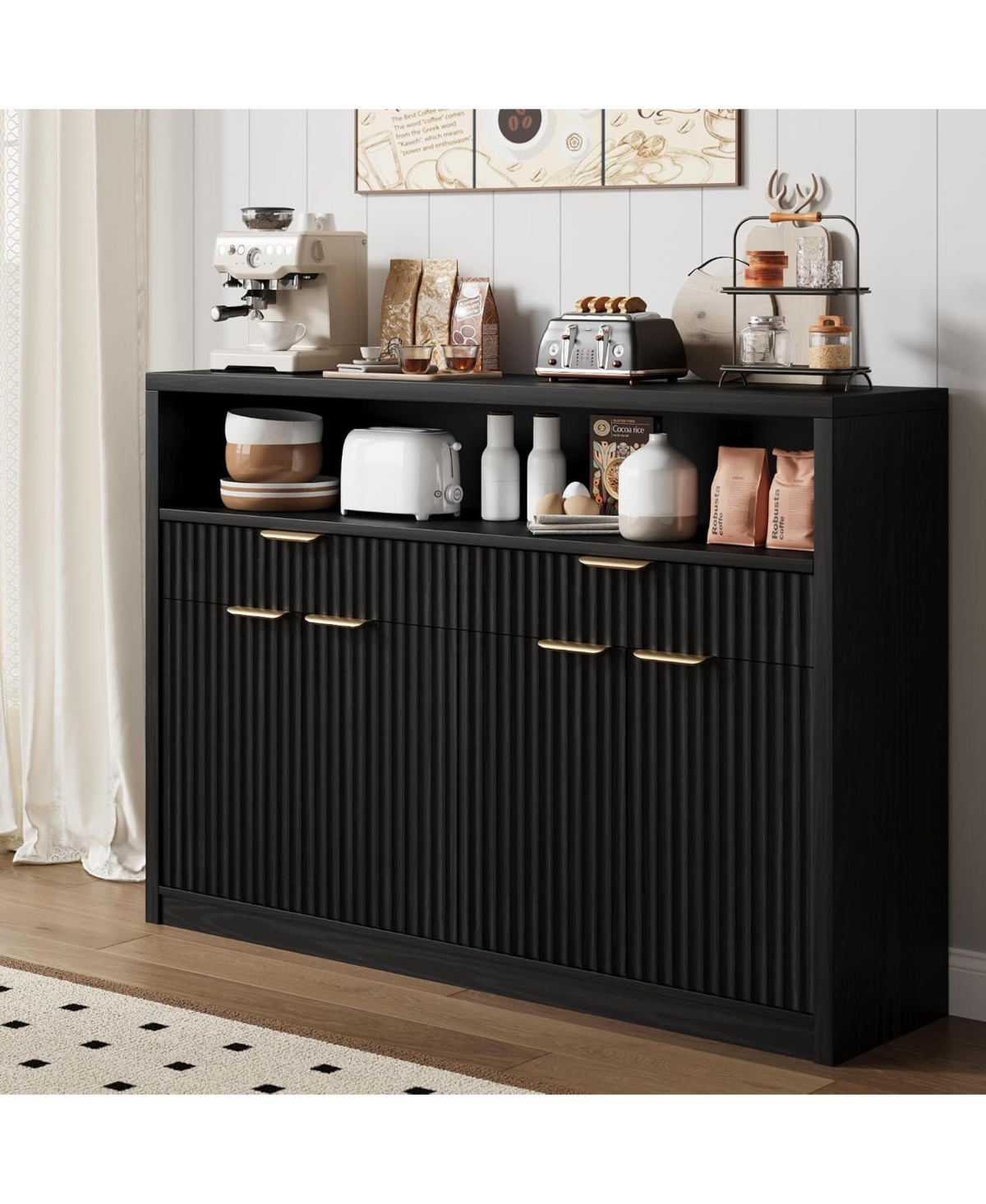 51" Modern Fluted Buffet Sideboard Cabinet with Doors and Drawers