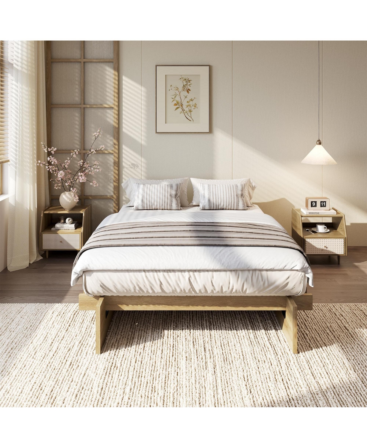 Minimalist Low Profile Platform Bed Frame, Noise-Free Slat Support, No Box Spring Needed