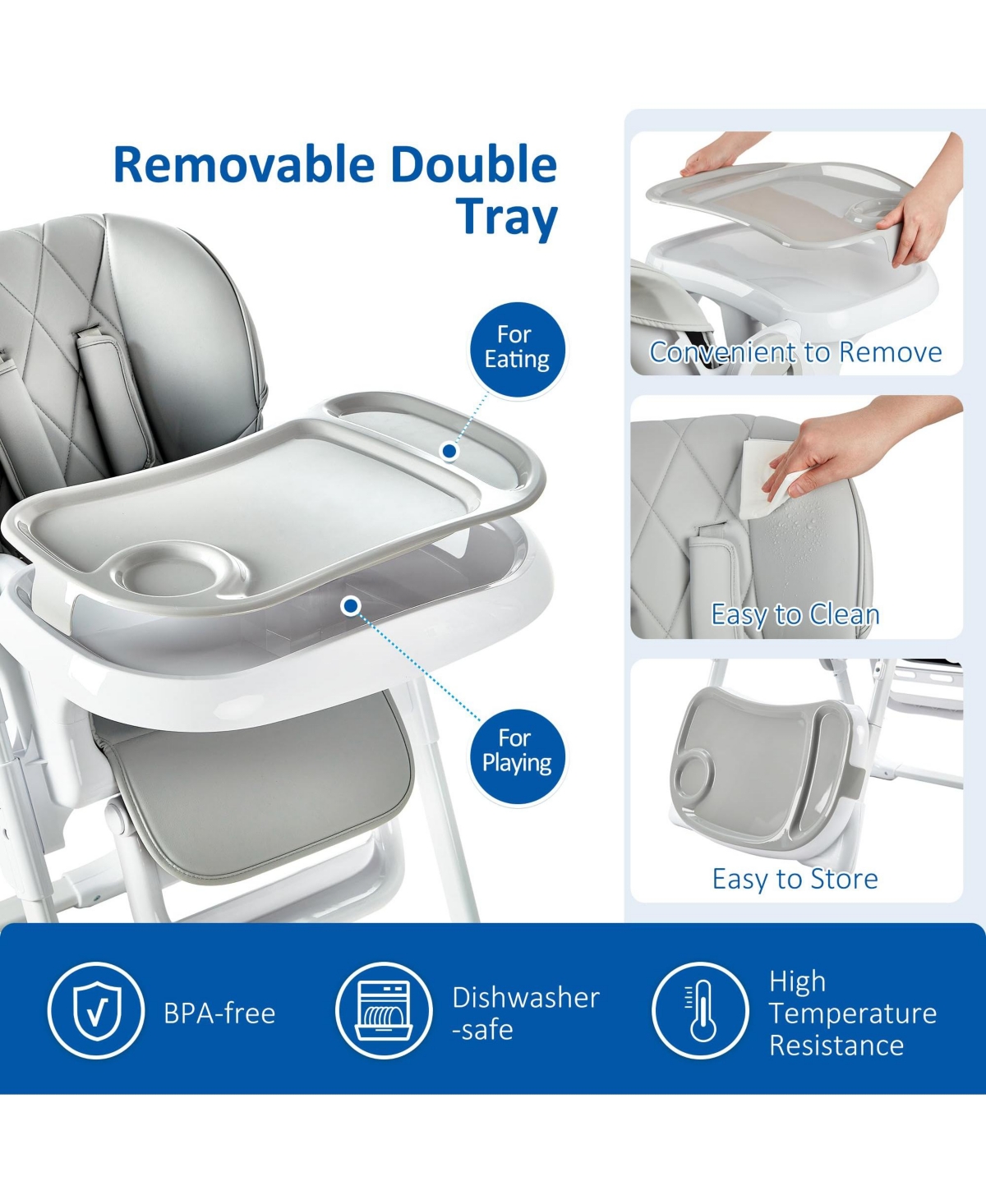 Baby High Chair, Multifunctional Infant Highchairs with Adjustable Height and Recline, Foldable Dining Chair for Babies and Toddlers
