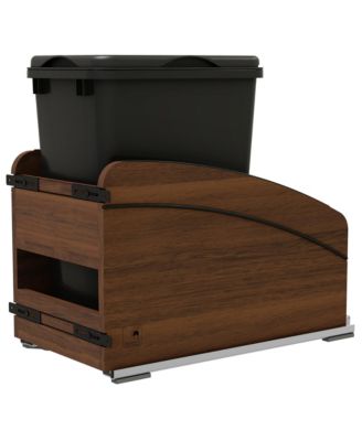 Walnut Wood Pullout Waste Container, Soft-Close, 35 qt, Black