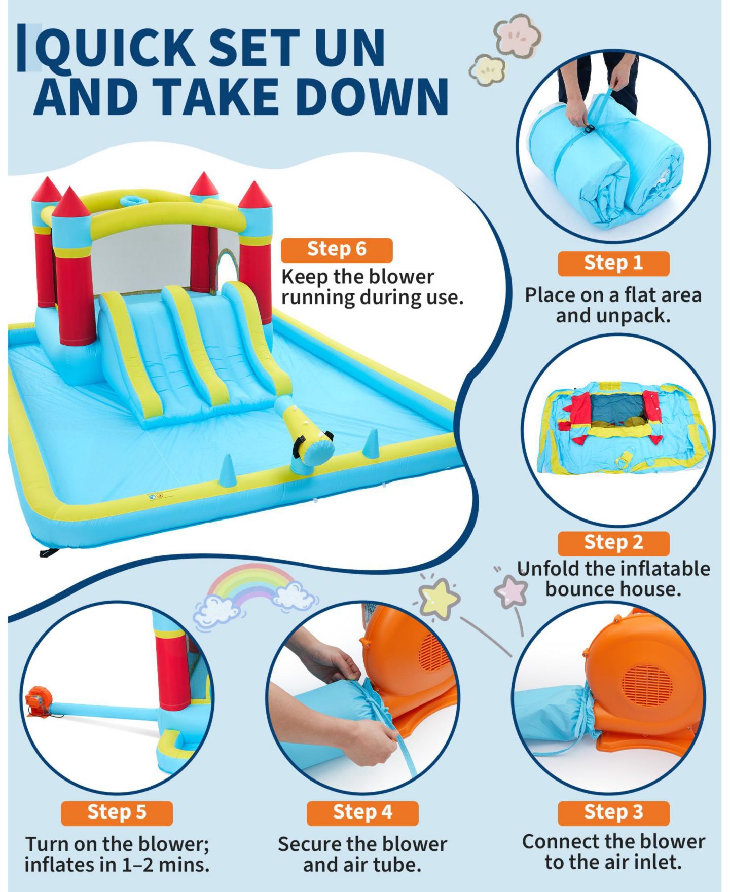 Детская игрушка homfan Inflatable Bounce House with Slide, Blower Included, Ages 3-10 — фото 5