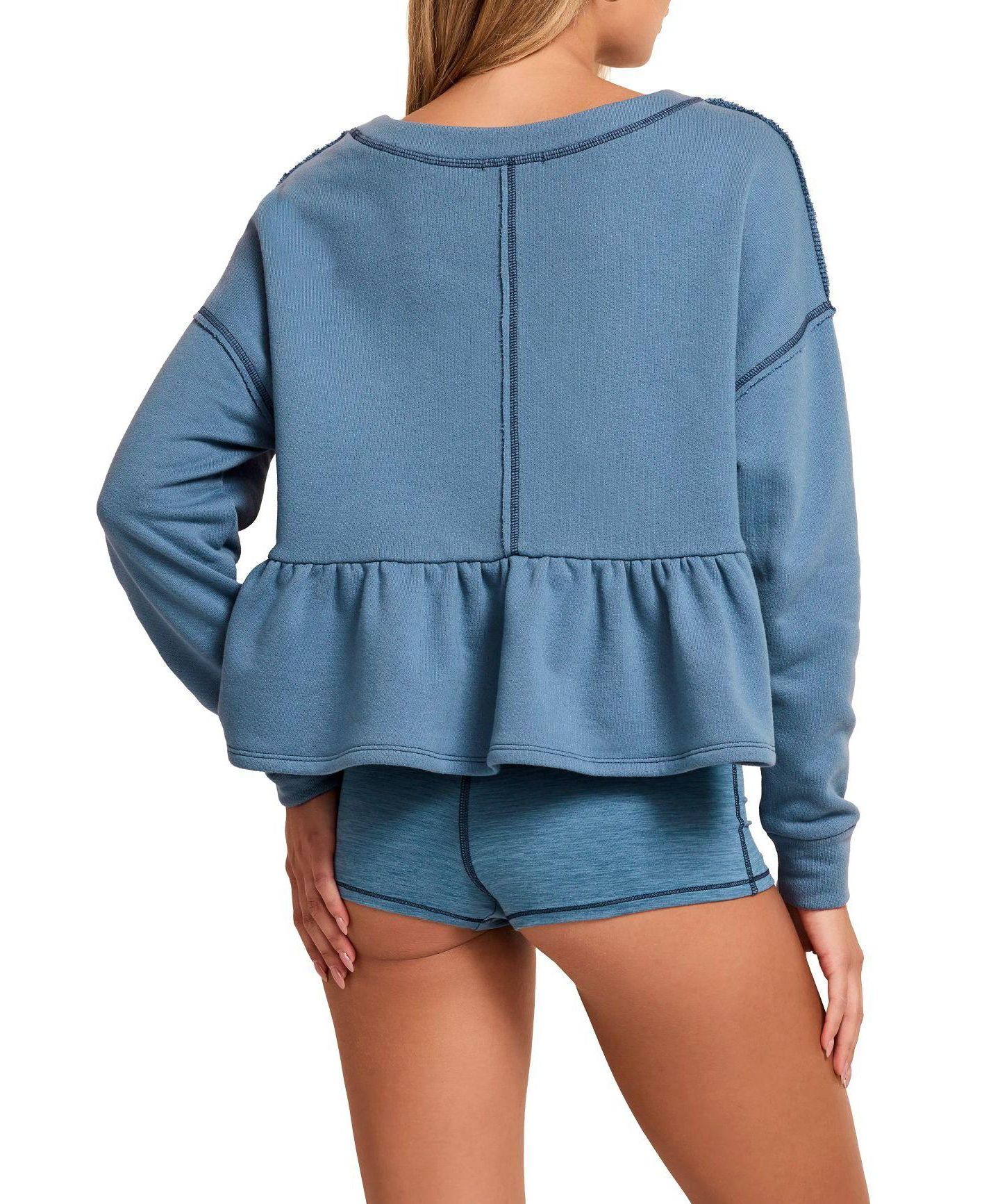 Женский комплект Adore Me Norma Long-Sleeve Peplum Sweatshirt and Shorts Set, цвет: Тёмный синий — фото 3