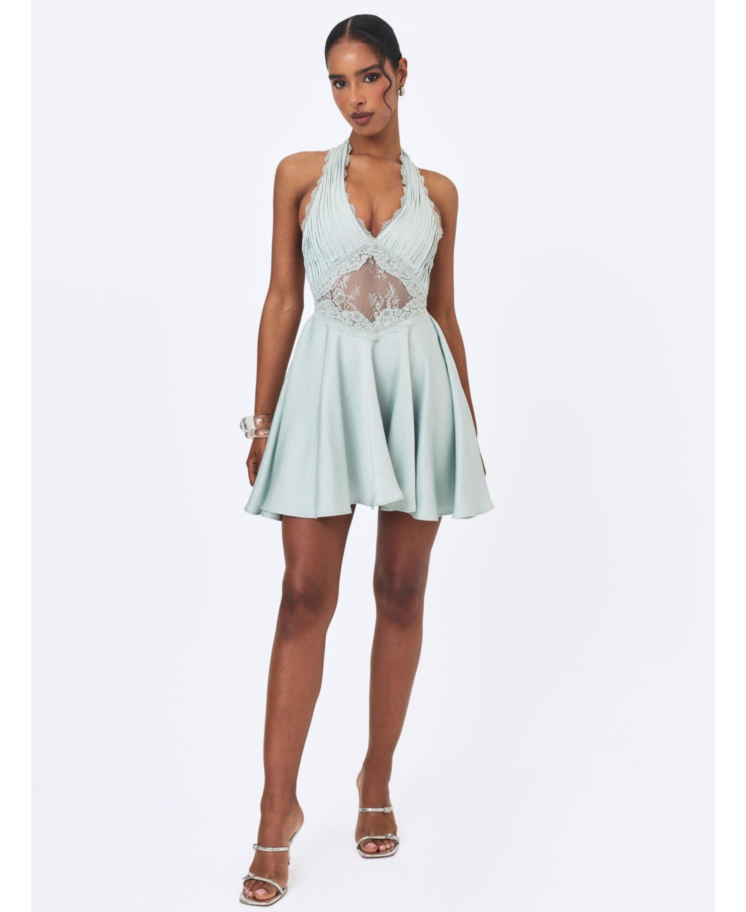 Women's Rianna Halter Mini Crinkle-Satin Dress