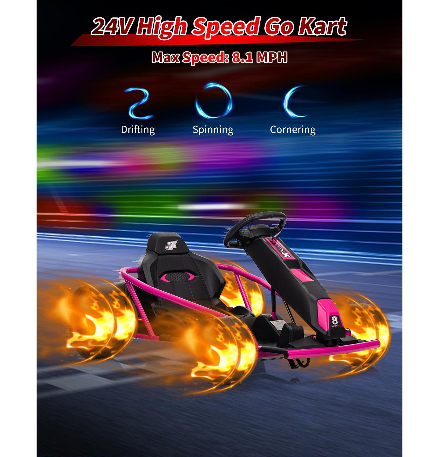 Детская игрушка homfan 43 Inch 24V Electric Dual Motor Drift Go Kart, 100 lb. Capacity, 8–12 лет — фото 4