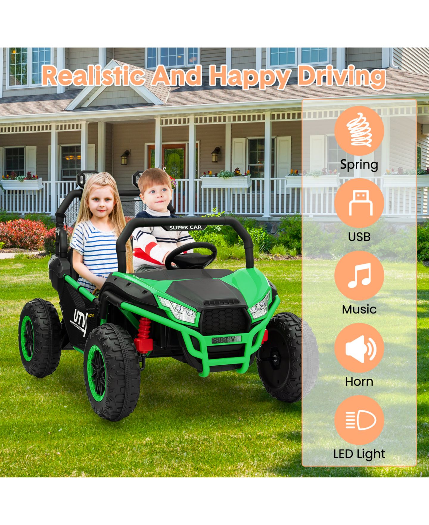 Детская игрушка homfan Dual Seat 24V 4WD Kids Ride-On UTV, 2-Seater, Ages 3-6 — фото 5