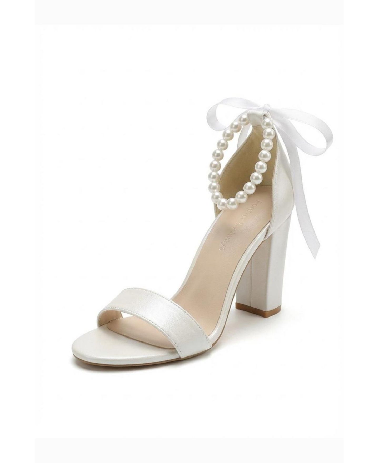 Женские сандалии Forever & Always Shoes Althea Pearl Ankle Strap Block Heel, цвет: Слоновая кость — фото 4