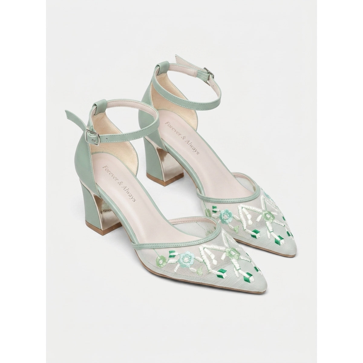 Prologue Shoes Women's Lorelai Block Heel Embroidered Bridal Pump