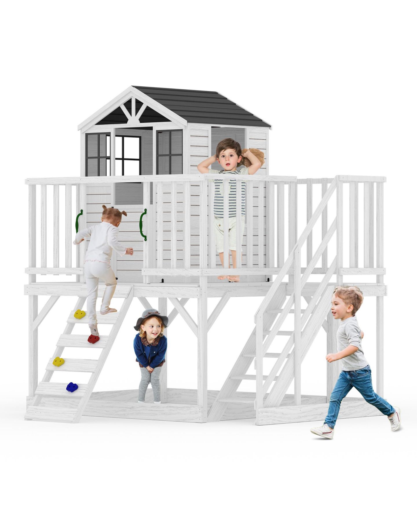 Детская игрушка homfan Play Castle with Climbing Wall and Slide Fir Wood Sandbox Playset, Ages 3-8 — фото 5