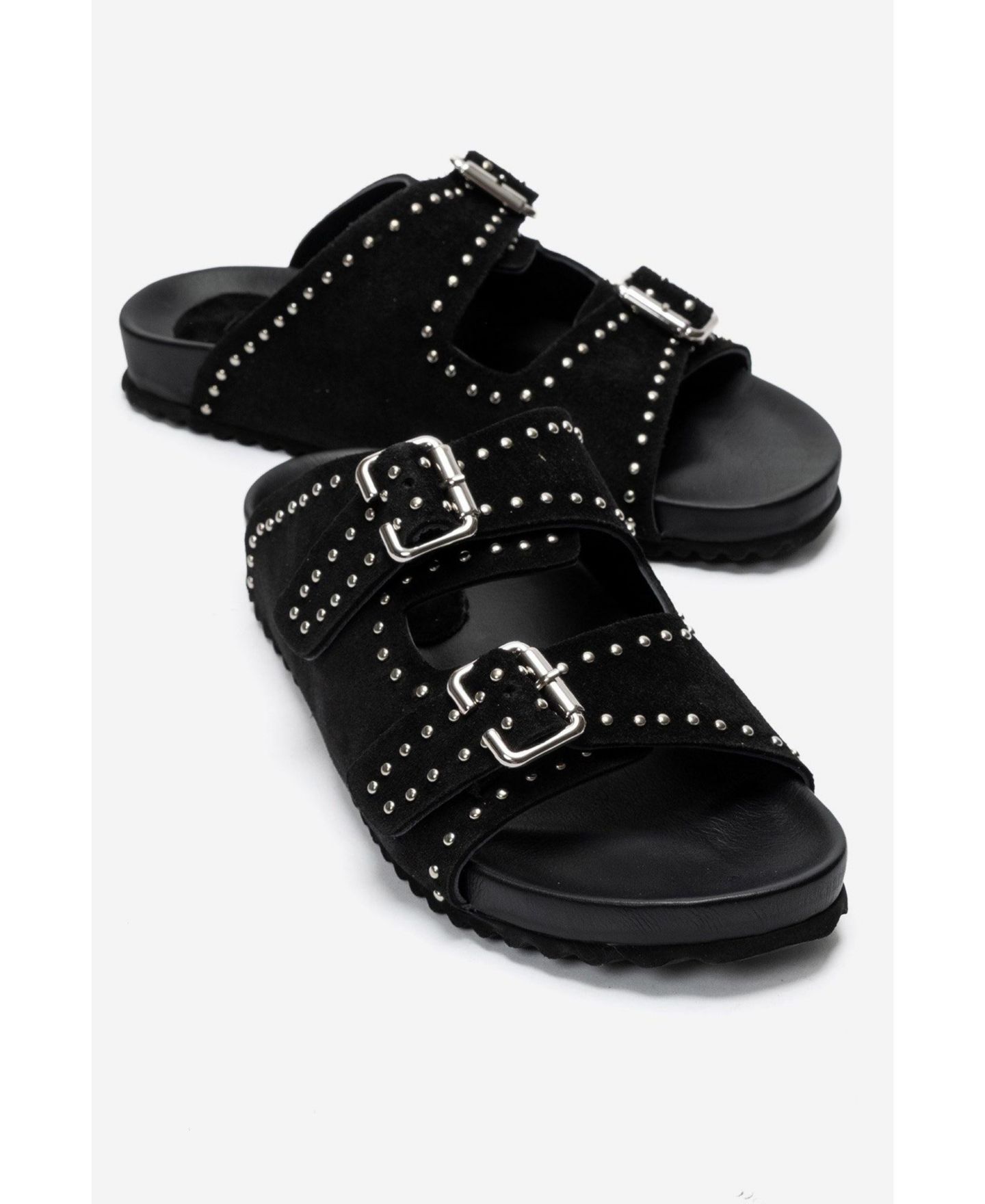 Женские сандалии Forever & Always Shoes Avenelle Leather Double Band Sandal, цвет: Чёрный замшевый — фото 4