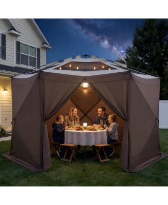 13 x 13 FT Hexagonal Pop Up Gazebos with Mosquito Netting, Outdoor Screen House Canopy for Patio, Camping, Backyard, Green/Khaki