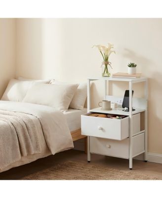 16 x 12 x 24 in Nightstand with 2 Drawers and Shelf, Engineered Wood Metal Frame Bedside Table for Bedroom Living Room, White