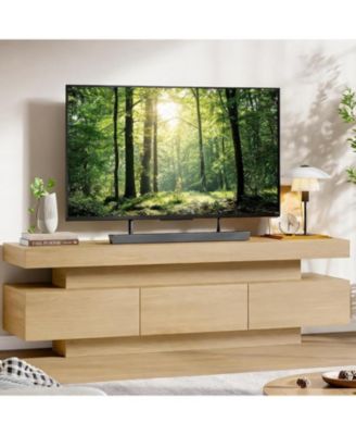 60" Mid-Century Modern TV Stand for 65" TVs with Drawer and Open Shelves, Wood Color