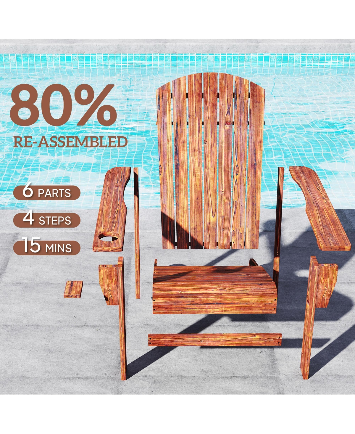 Outsunny Wooden Adirondack Chair, Outdoor Patio Lawn Chair with Cup Holder, Weather Resistant Lawn Furniture, Classic Lounge for Deck, Garden, Backyar