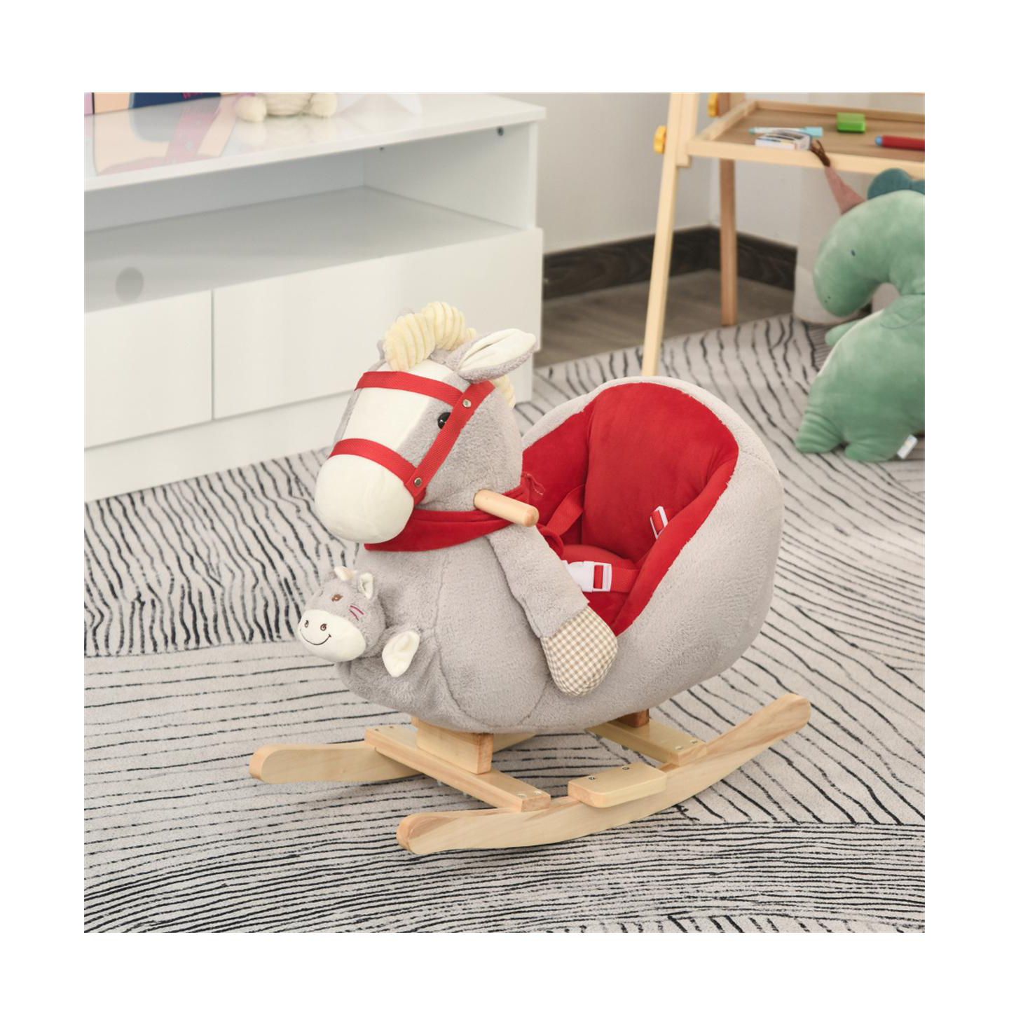 Детская мягкая игрушка YOBTOP Rocking Horse Plush Fabric Lullaby Ride-On with Hand Puppet, Ages 1+, цвет: Серый — фото 3