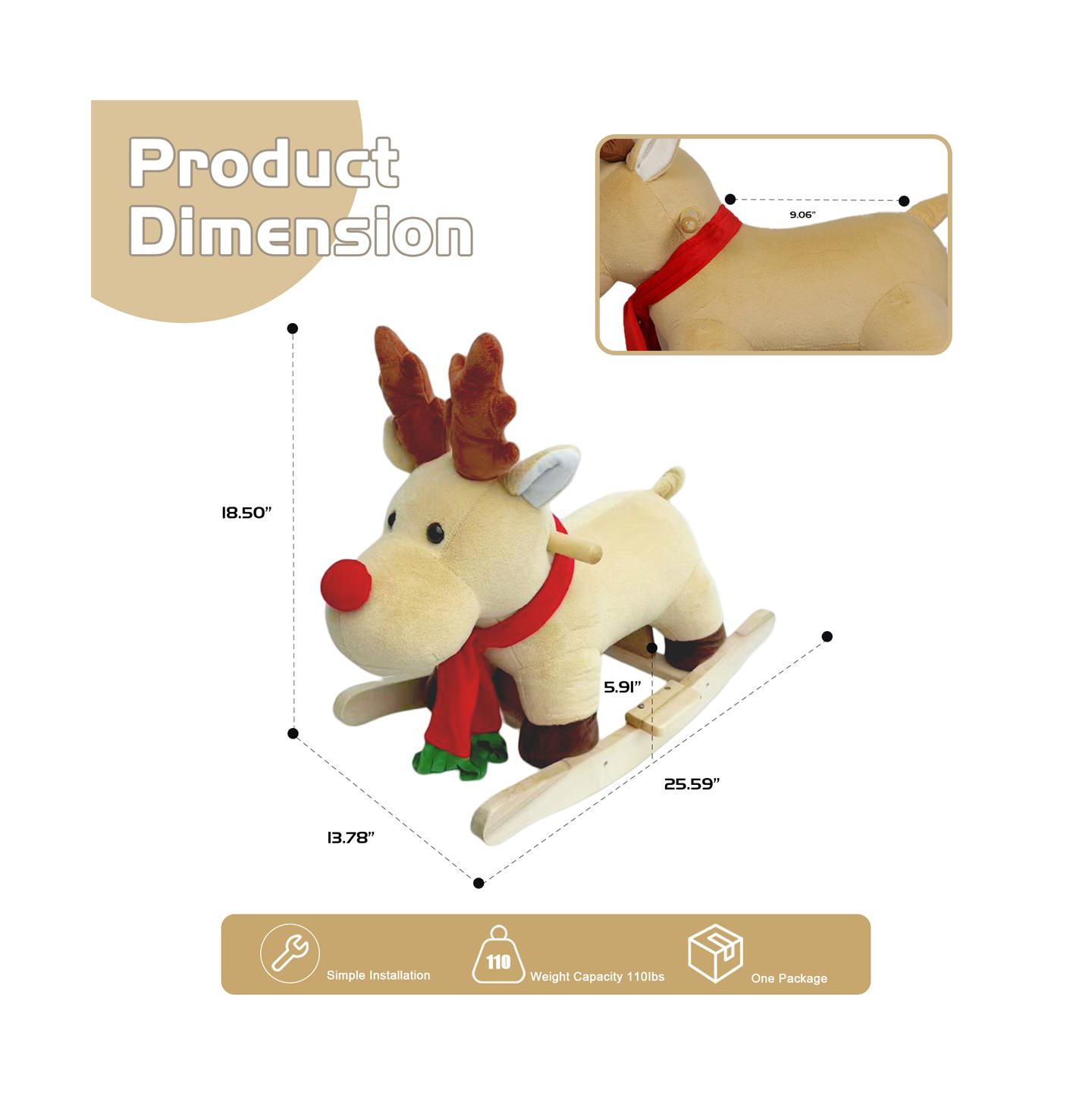 Детские игрушки YOBTOP Kids Plush Dinosaur Rocking Toy with Safety Belt, 110 lbs Capacity, Ages 1+, цвет: Абрикосовый — фото 3