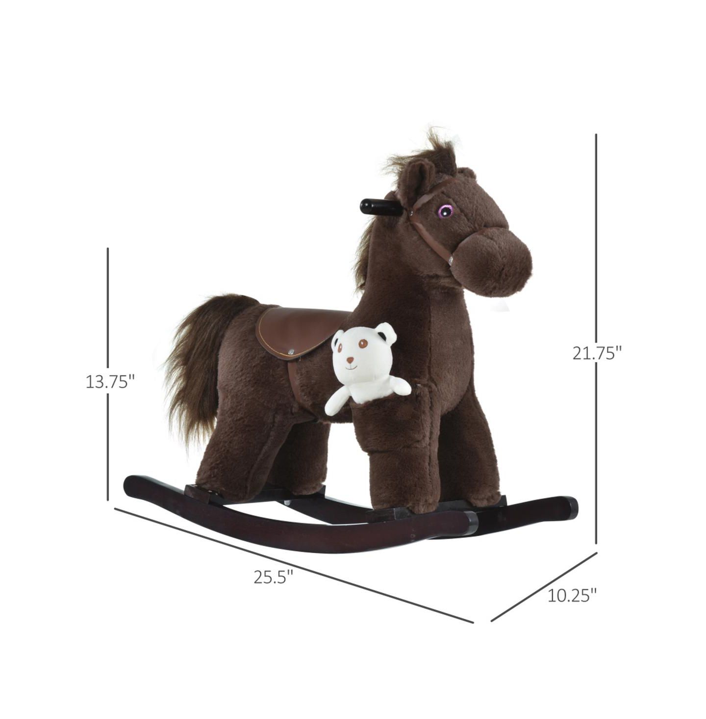 Детская мягкая игрушка YOBTOP Kids Plush Rocking Horse with Sound Effects, 66 lb. Capacity, Ages 3+, цвет: Коричневый — фото 3