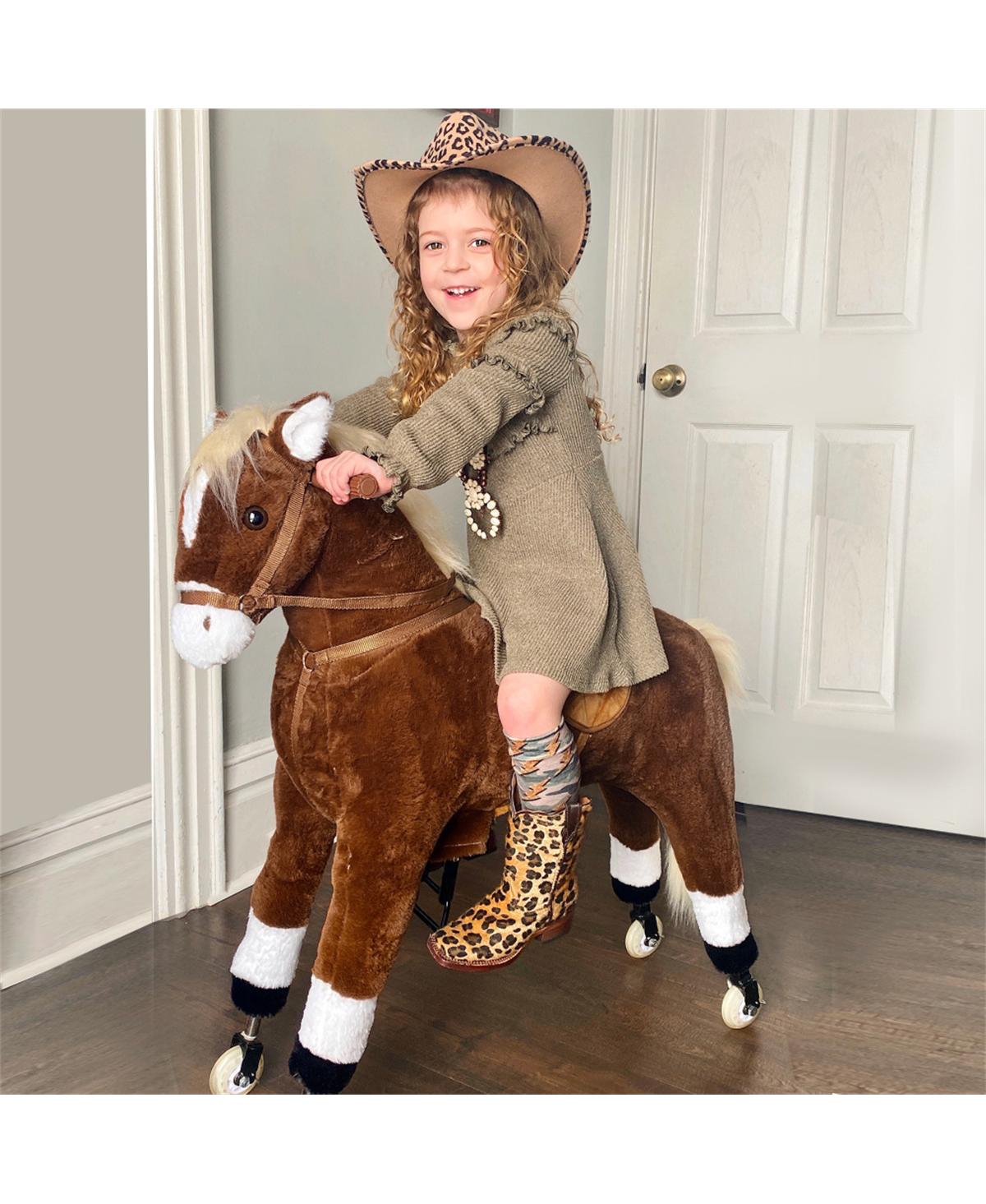 Yobtop Ride-On Walking Horse Plush with Rolling Wheels Riding Toy, 130 lbs, Ages 5+