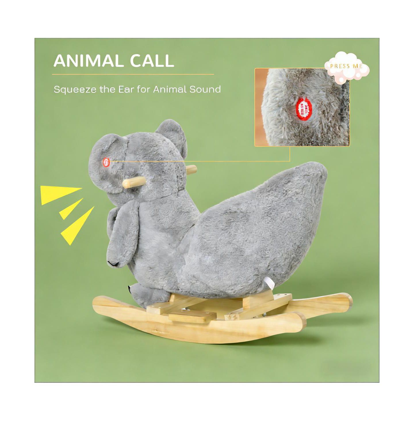 Детская мягкая игрушка YOBTOP Koala-shaped Rocker - Kids Rocking Horse with Realistic Sounds, Soft Plush Body, Sturdy Metal Frame, Balance Development, цвет: Серый — фото 4