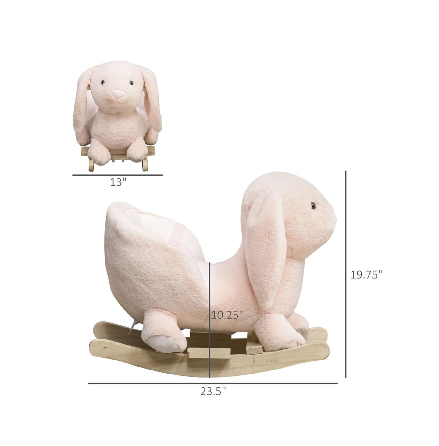 Детские мягкие игрушки YOBTOP Bunny Rocking Horse - Rabbit Wooden Plush Ride-on Toy with Sound Button, Seat Belt and Handlebars, Solid Steel Frame, цвет: Розовый — фото 3