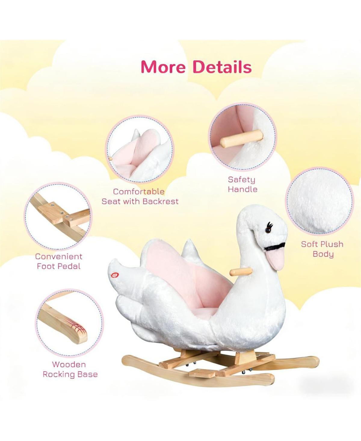 Yobtop Plush Swan Rocking Horse with Lullaby, 66 lb. Capacity, Ages 18 Months+