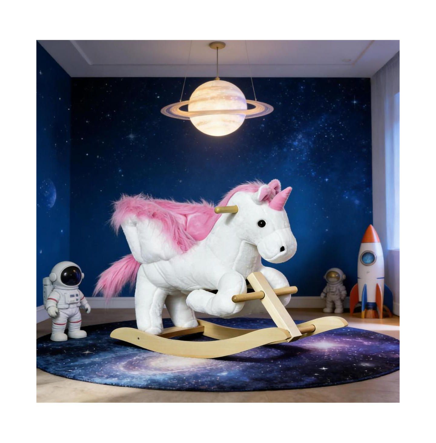 Детская мягкая игрушка YOBTOP Plush Swan Rocking Horse - Wooden Plush Ride-on Toy with Lullaby Song, Easy-Grip Handles and Footrests, Reinforced Steel Frame, цвет: Розовый — фото 7