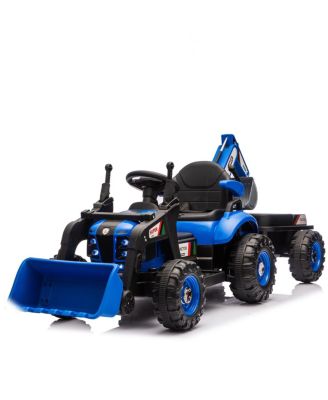 24V Kids Ride-On Electric Tractor - 4-in-1 Construction Attachments Toy, Parent Remote Control, 3-Speed Adjustable, Built-in Music Player