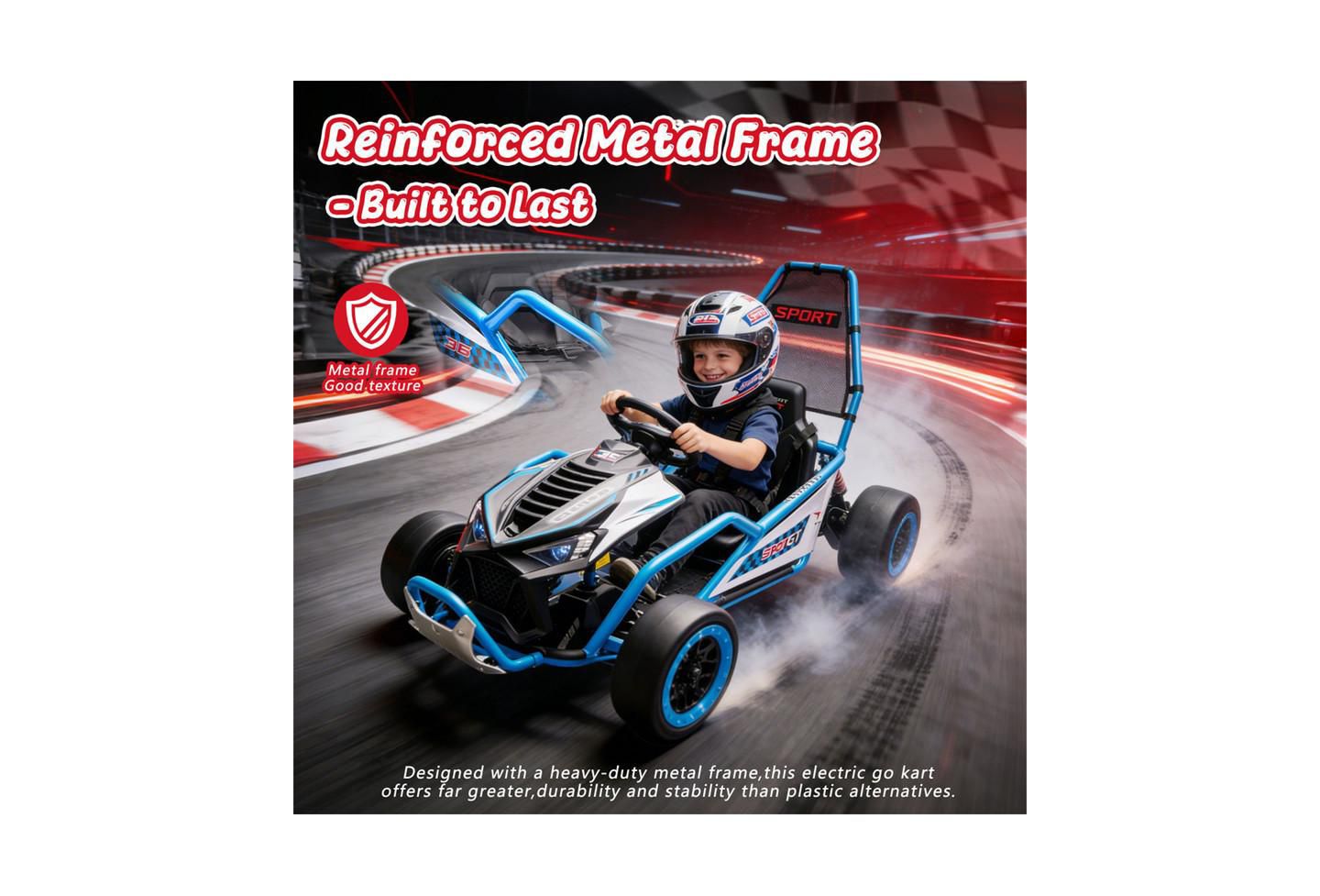 Детская игрушка YOBTOP 24V Kids Drift Go Kart with Roll Cage, 110 lbs Capacity, от 6 лет, цвет: Синий — фото 5
