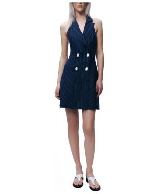 Women's Pinstripe Double-Breasted Halter Mini Dress