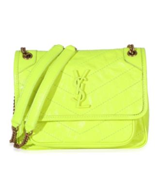 Yellow Crinkled Calfskin Matelasse Baby Niki Chain Satchel