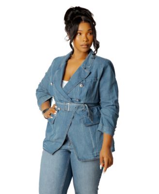 Plus Size Belted Denim Blazer