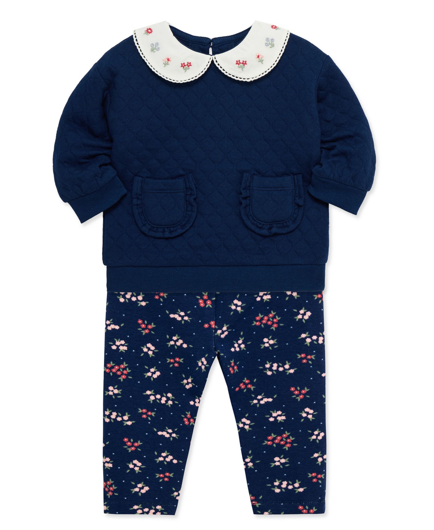Baby Girls' White Collar Sweatshirt and Floral Leggings, 2-Piece Set