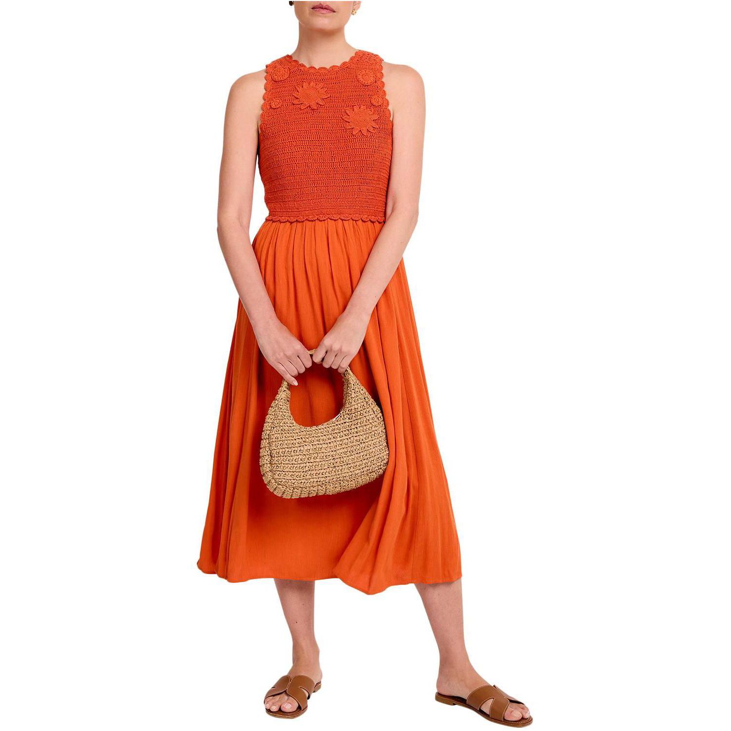Women's Crochet Bodice A-Line Midi Dress