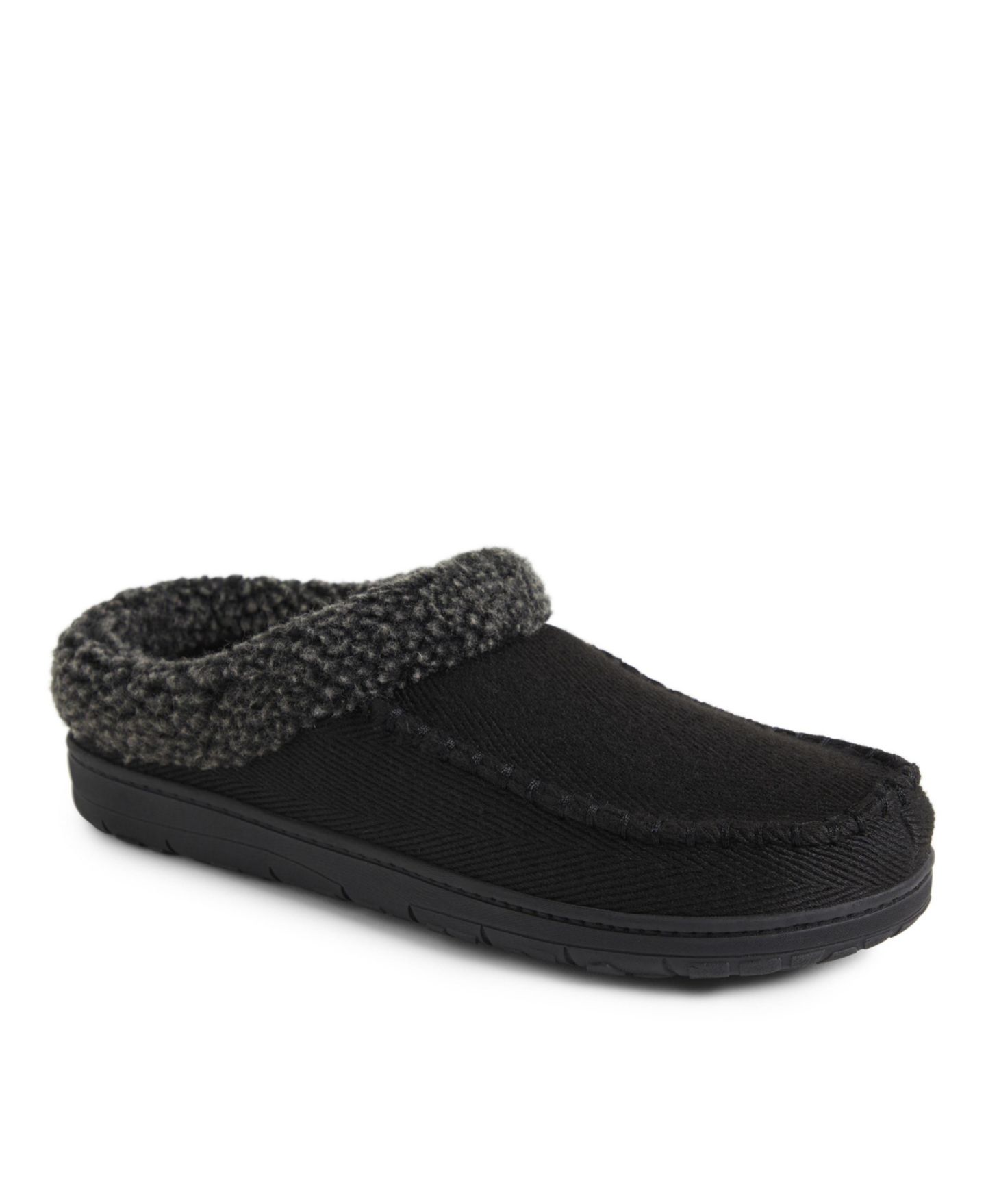 Мужские сабо Dearfoams Brendan Twill Moccasin Toe Clog Slipper, цвет: Чёрный — фото 1