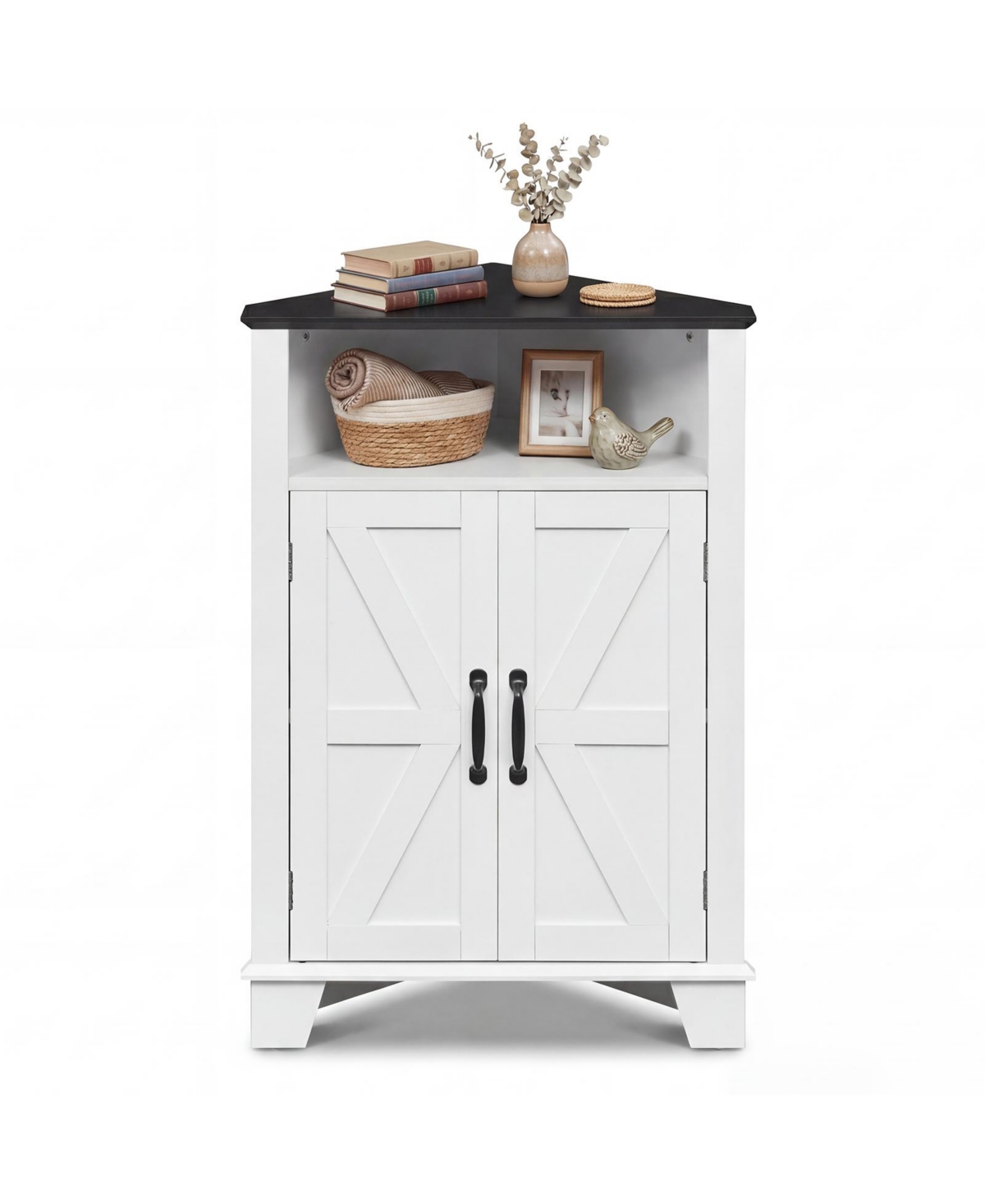 Costway 2-Door Sideboard Organizer Cabinet with Open Storage and Adjustable Shelf for Living Room