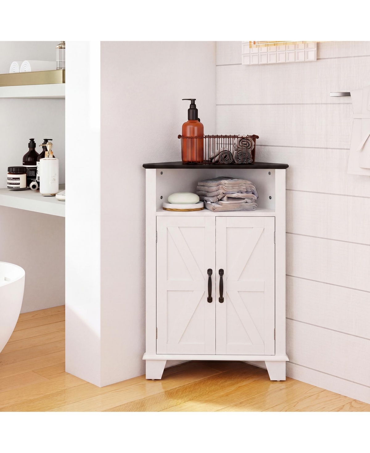 Costway 2-Door Sideboard Organizer Cabinet with Open Storage and Adjustable Shelf for Living Room