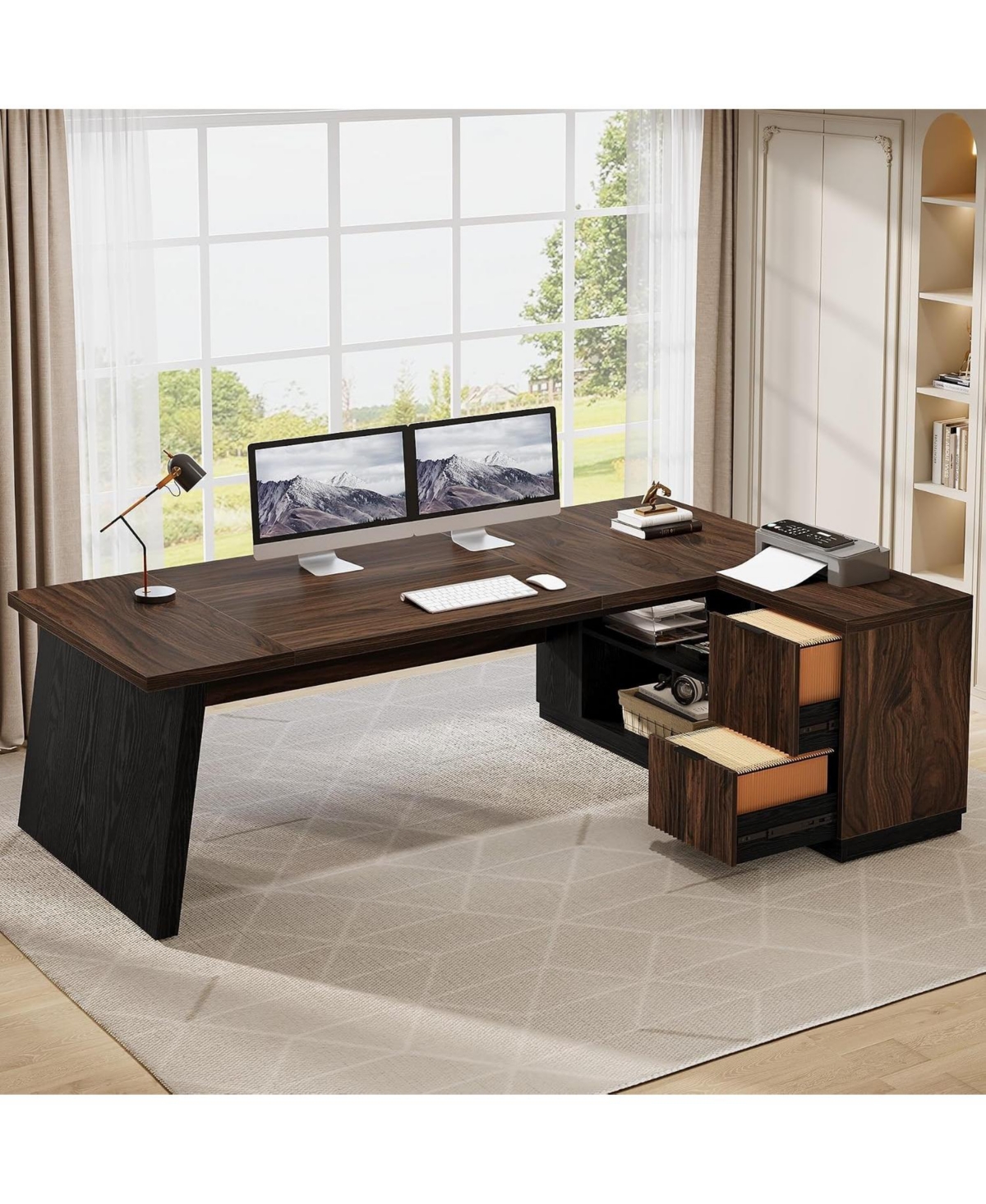 Tribesigns 78" L-Shaped Desk with 2 Drawers and Shelves