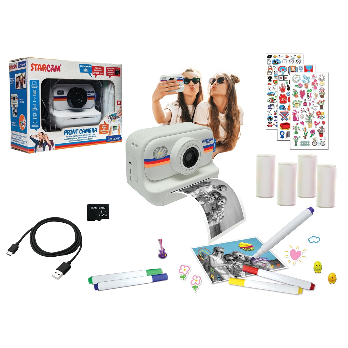 Lexibook Starcam Print Hd Instant Print Camera Photo Video Selfie 32GB Sd Card DJ165