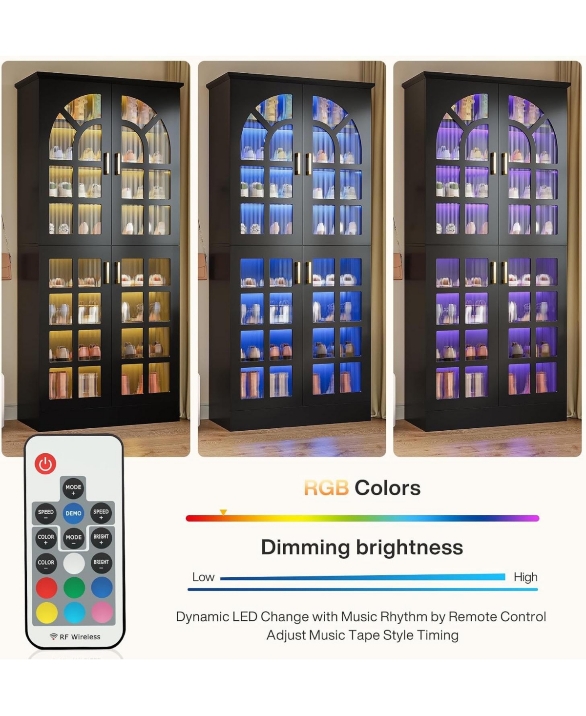 Tribesigns Tall Shoe Cabinet with Doors,Led Lights, 8-Tier,Adjustable