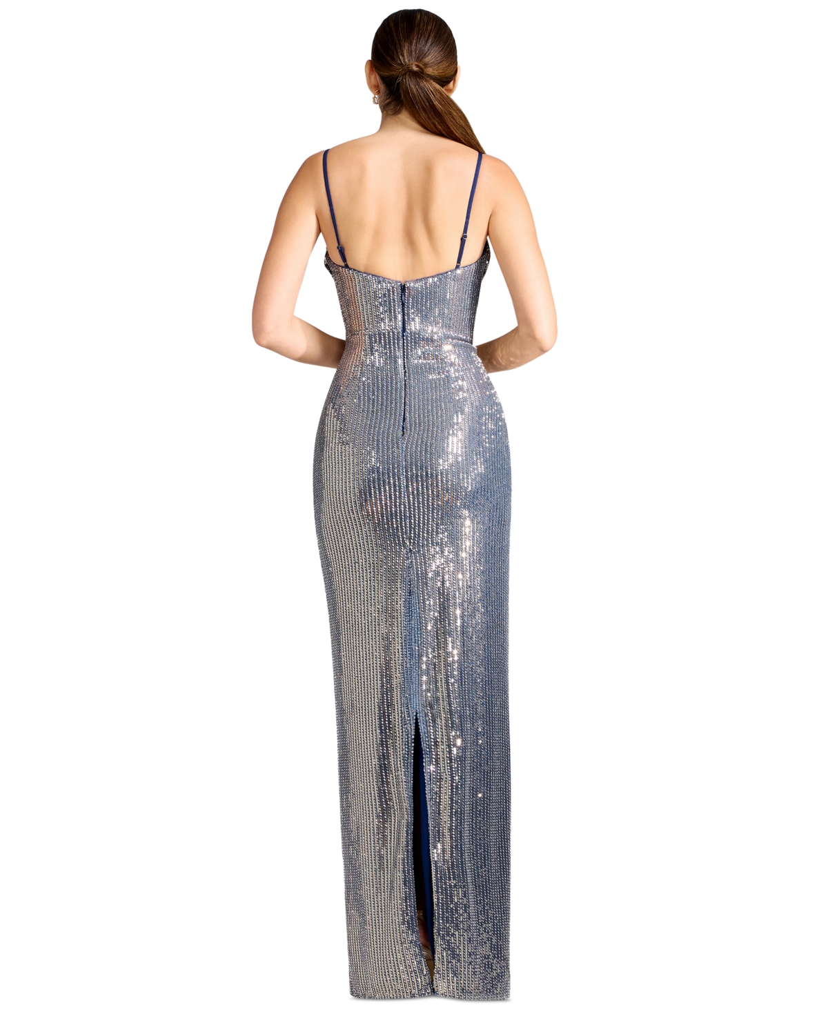 Dress the Population Women's Sleeveless Sweetheart Cowl-Neck Sequin