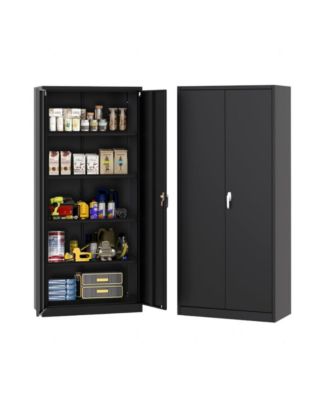 71 Inch Tall 2 Door Metal Storage Cabinet with 4 Adjustable Shelves Coated Cold Rolled Steel