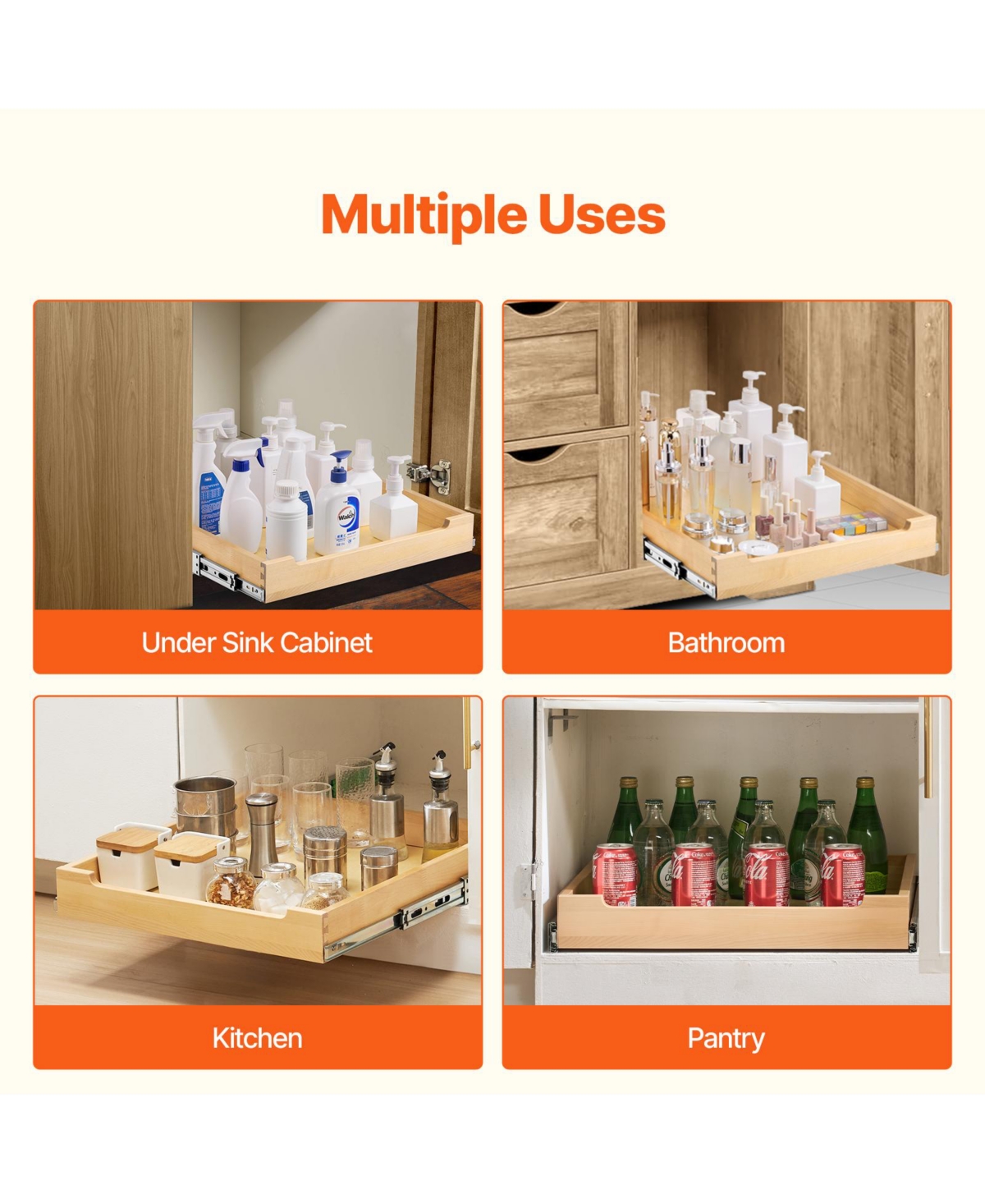 Sugift 20in W x 21in D Pull Out Cabinet Organizer Soft Close Sliding Wood Drawer Shelf