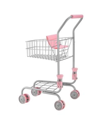 Kids Pretend Play Shopping Cart with 6 L Basket and 12-in Doll for Ages 3+