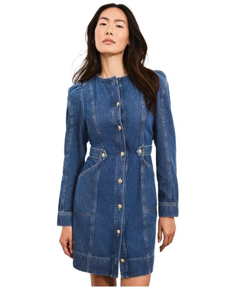Женское платье Mint Velvet Puff-Sleeve Denim Mini, цвет: Синий