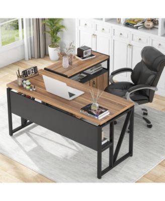 55" L-Shaped Desk with Lockable File Cabinet