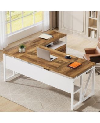 63" L-Shaped Desk with Mobile File Cabinet
