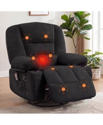 Oversized Corduroy Recliner Chair with Massage and Heat,360degree(s) Swivel Rocker recliner