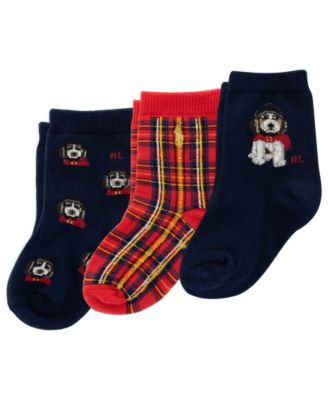 Baby Boys' Festive Dog Plaid Crew Socks, 3-Pack