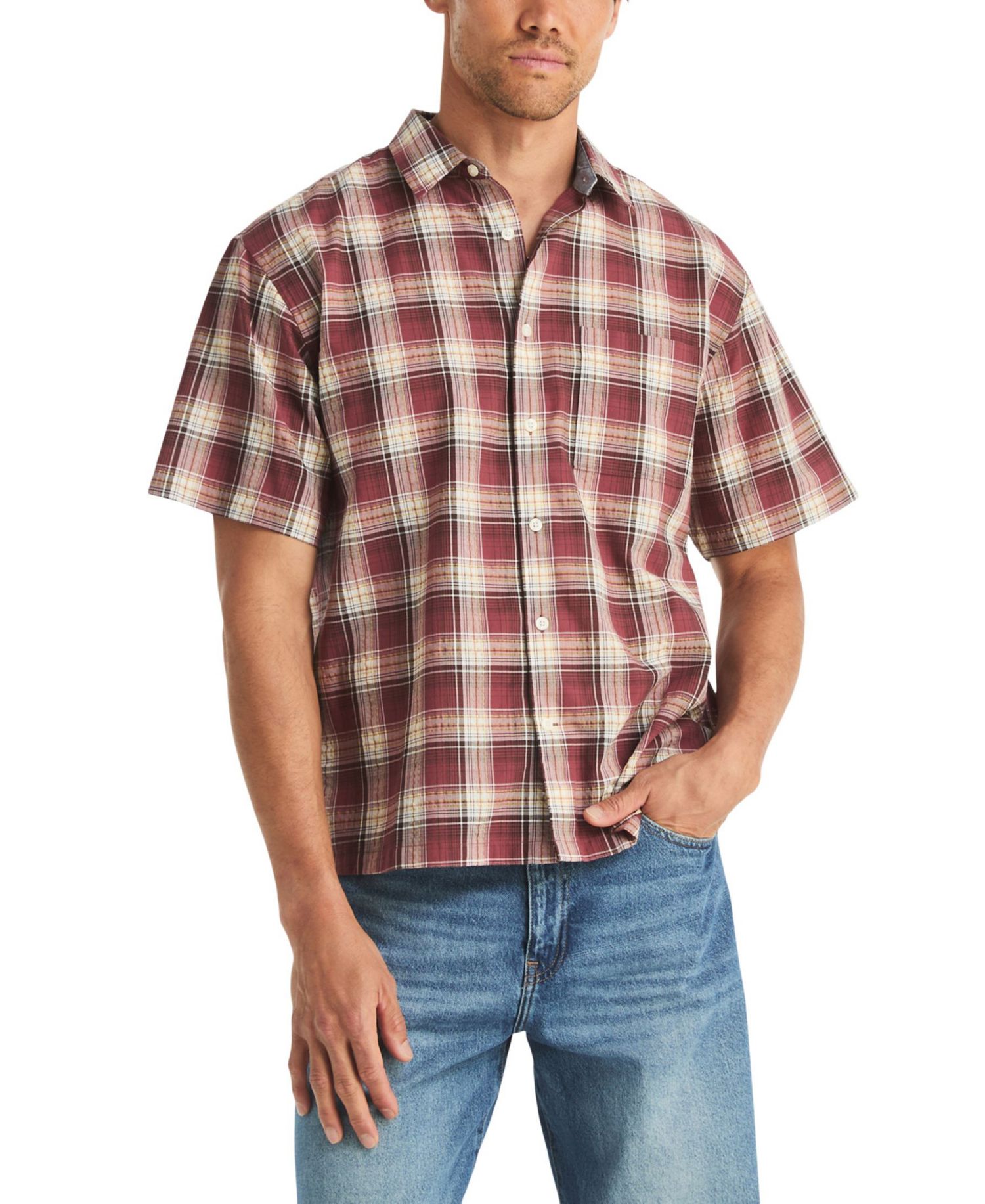 Men's Cotton Plaid Short-Sleeve Shirt