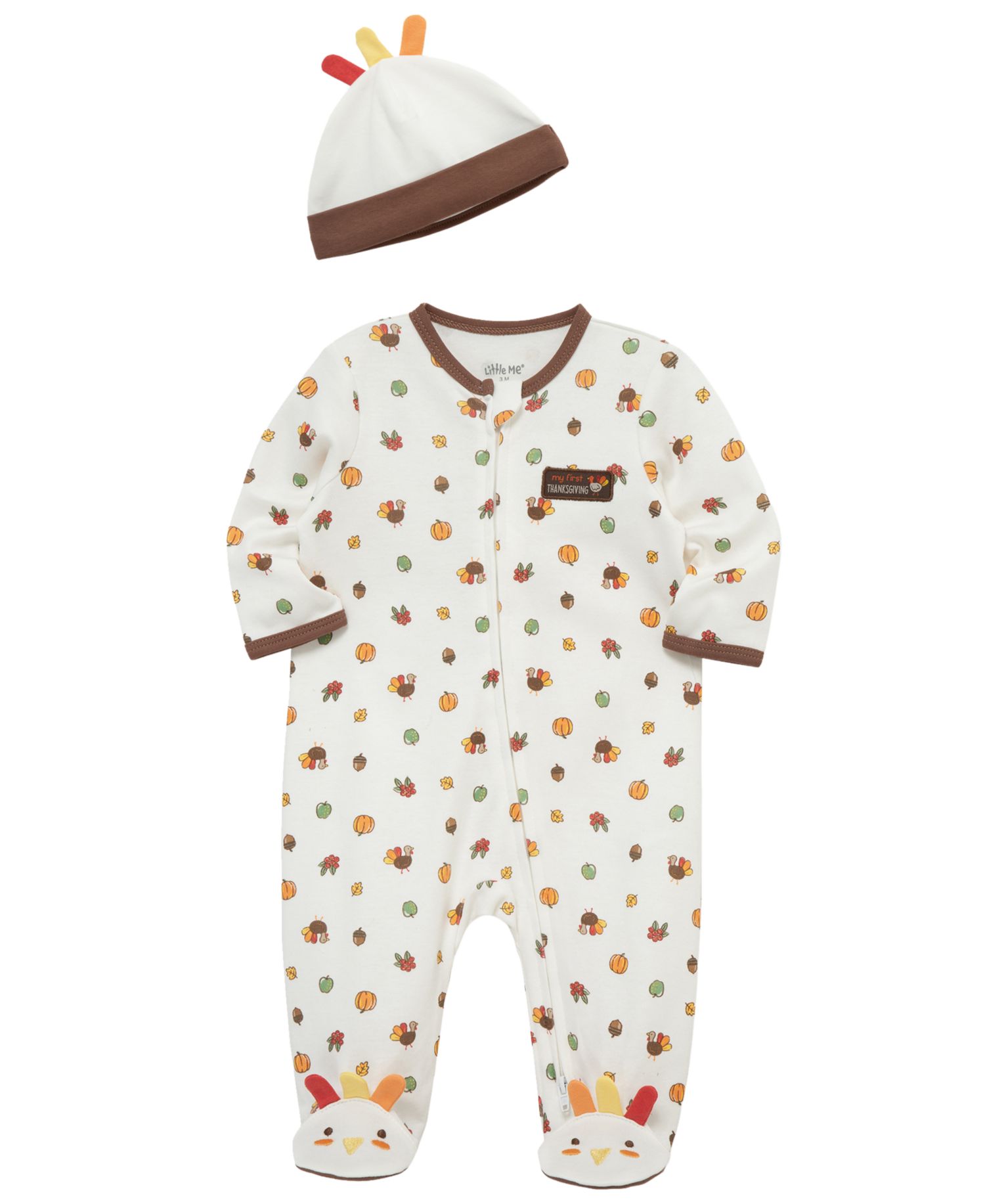 Baby Boys' and Girls' Turkey Footie Coverall with Matching Hat